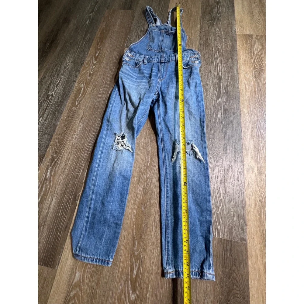 Old Navy Denim Overalls Kids L (10-12) Blue Distressed Bib Straight Leg